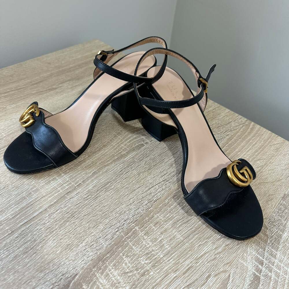 Gucci GG Marmont Black Leather Block Heel Sandals, Sz 38 (8) - Picture 3 of 5